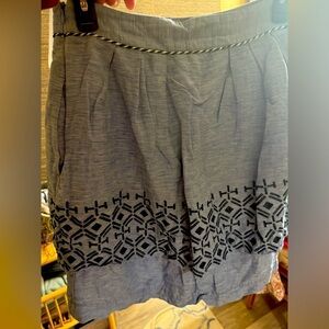 Anthropologie Odille Skirt 4 Blue Linen Blend Layered Embroidered A Line Knee